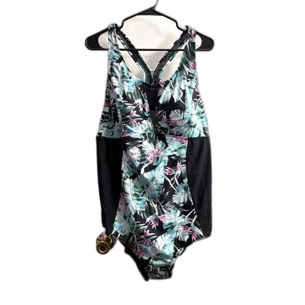 Women's Torrid Tropical Print Mesh One Piece V Neck Swimsuit Size 3X